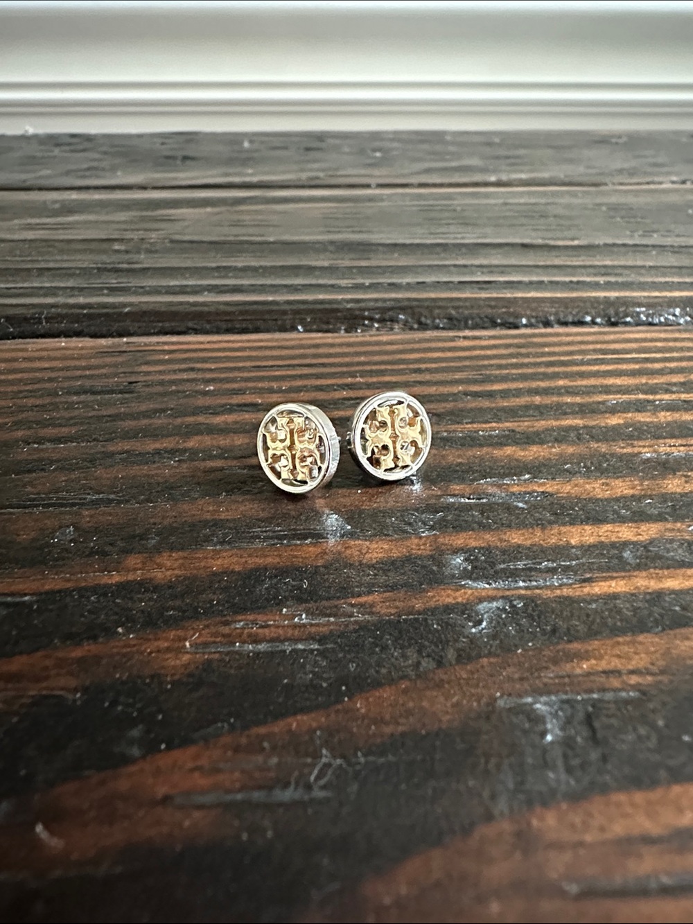 Tory Burch Two-Tone Round Logo Stud Earrings - Gold & Silver